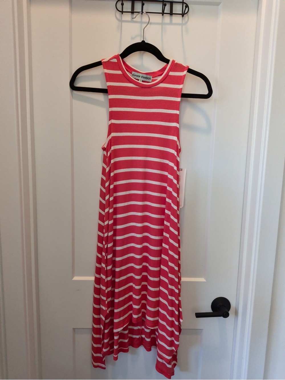 Striped Coral & White Sleeveless Midi Dress